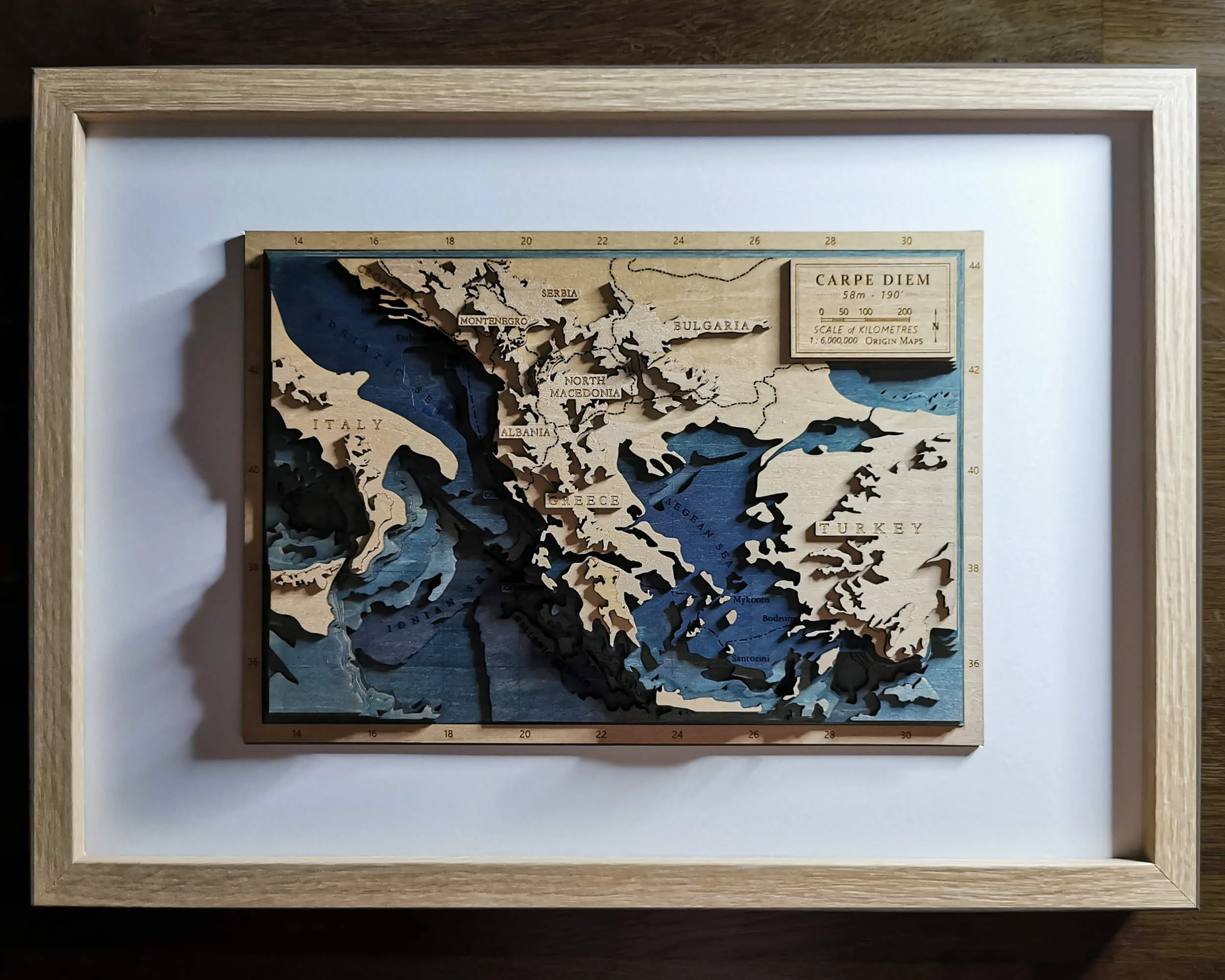 Greece Wooden Map Art